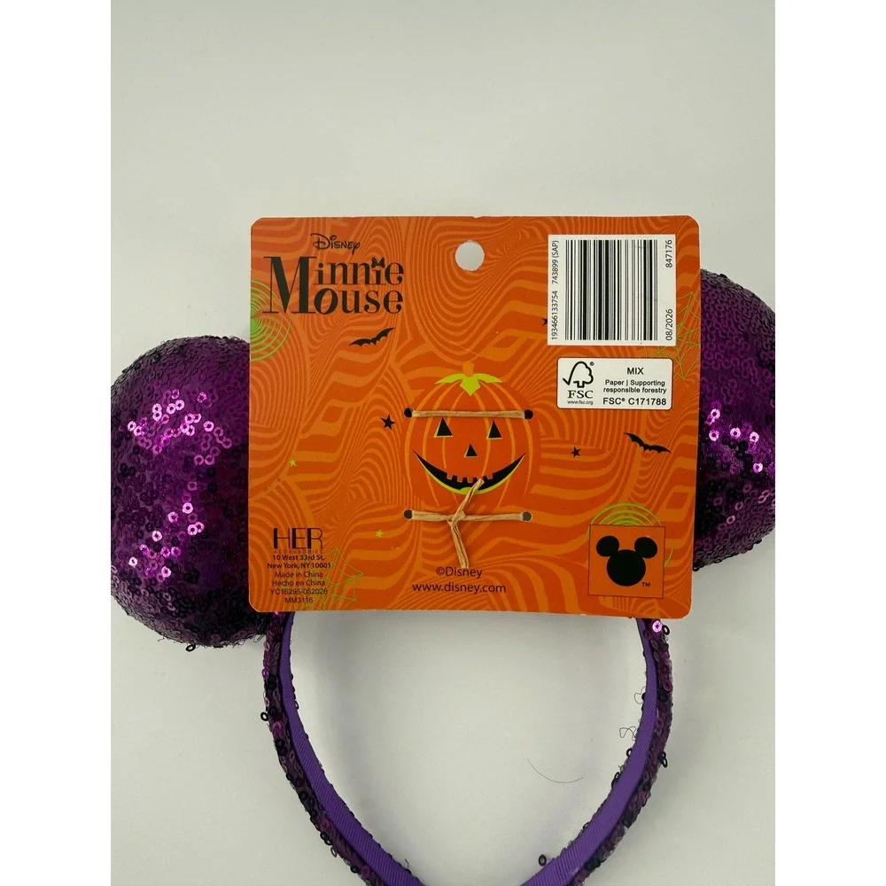 Disney Minnie Mouse Halloween Purple Sequin Bat Bow Headband Ears MM3116